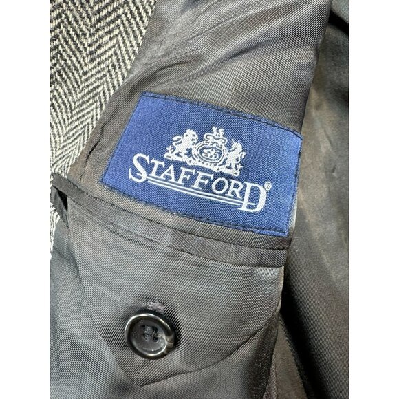 Stafford Mens Herringbone Wool Blazer Jacket Size 40R Gray Classic Academia - Picture 4 of 15